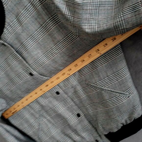 Shinestar Jacket Womens Large Black White Burgundy Blue Glen Plaid Band Neckline - Picture 7 of 11